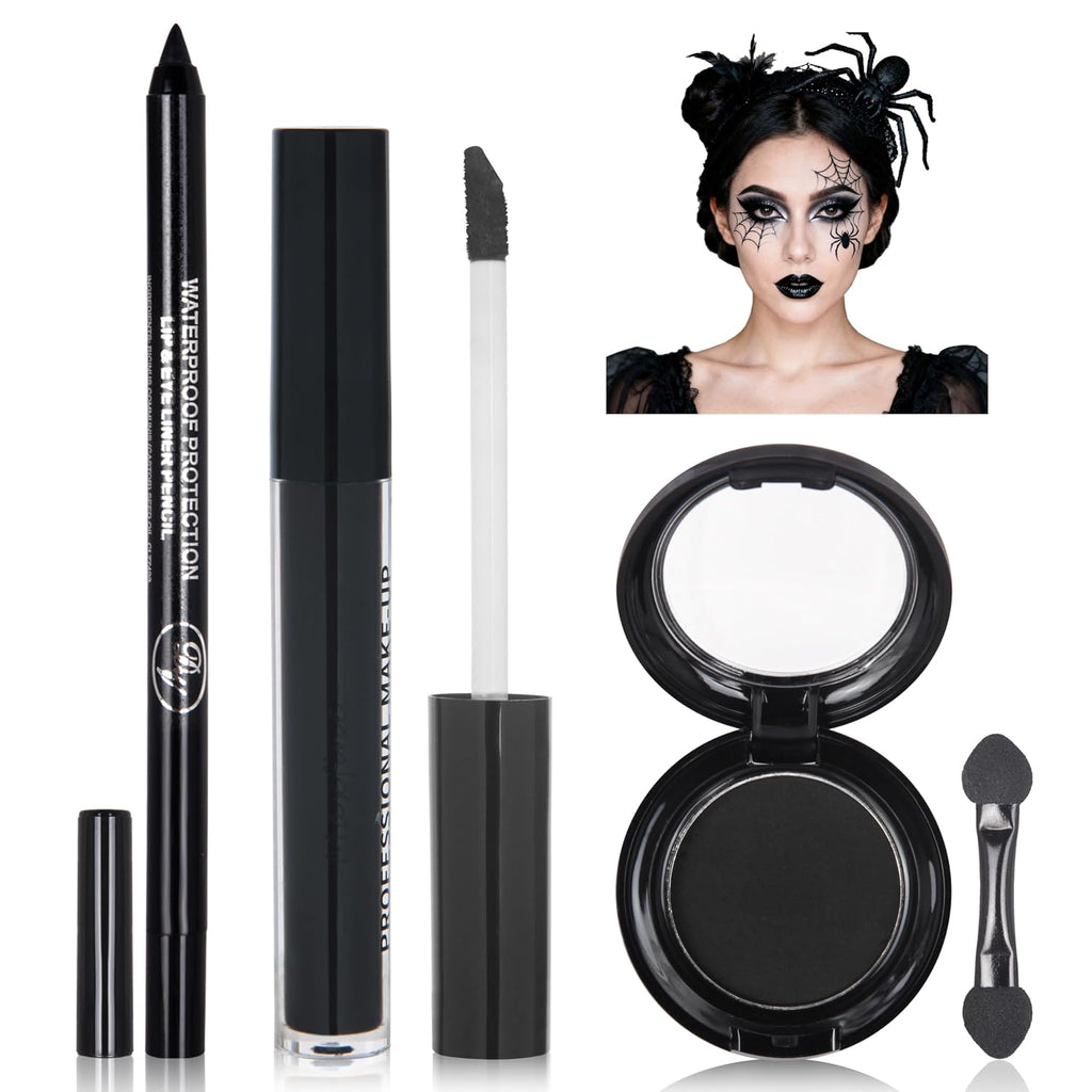 Black Witch Makeup Set: Eyeshadow Palette, Liquid Lipstick and Eyeliner