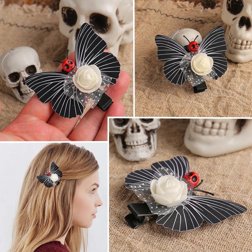 Gothic Skull Butterfly Hair Clips, 4 Piece