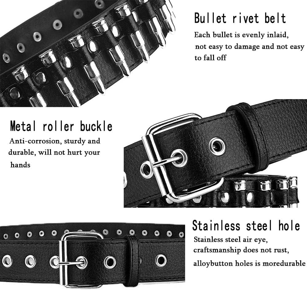 Black Leather Bullet Studded Punk Belt