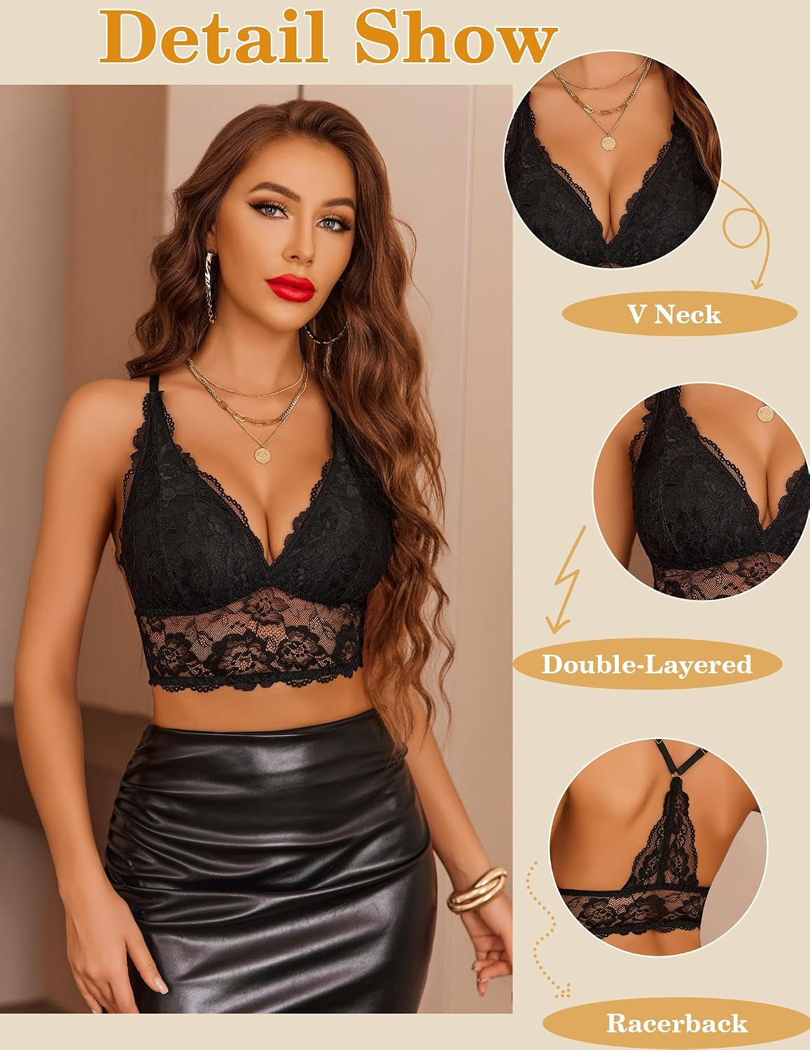 Lace Racerback Bralette - Black, Wireless