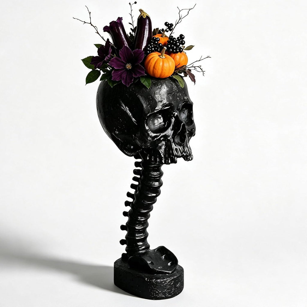 Gothic Skull Planter and Skeleton Vase