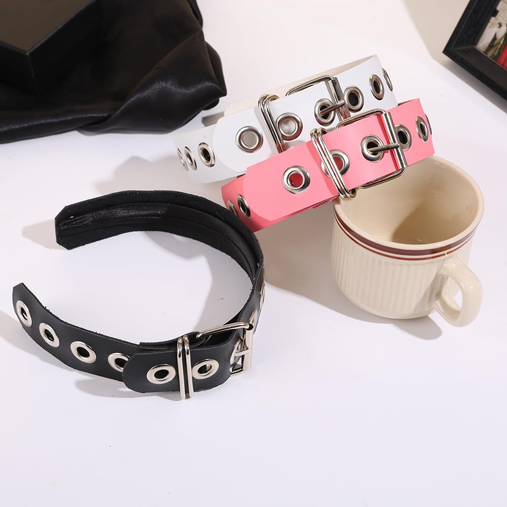 Punk Metal Buckle Leather Headband, 2-Piece Set
