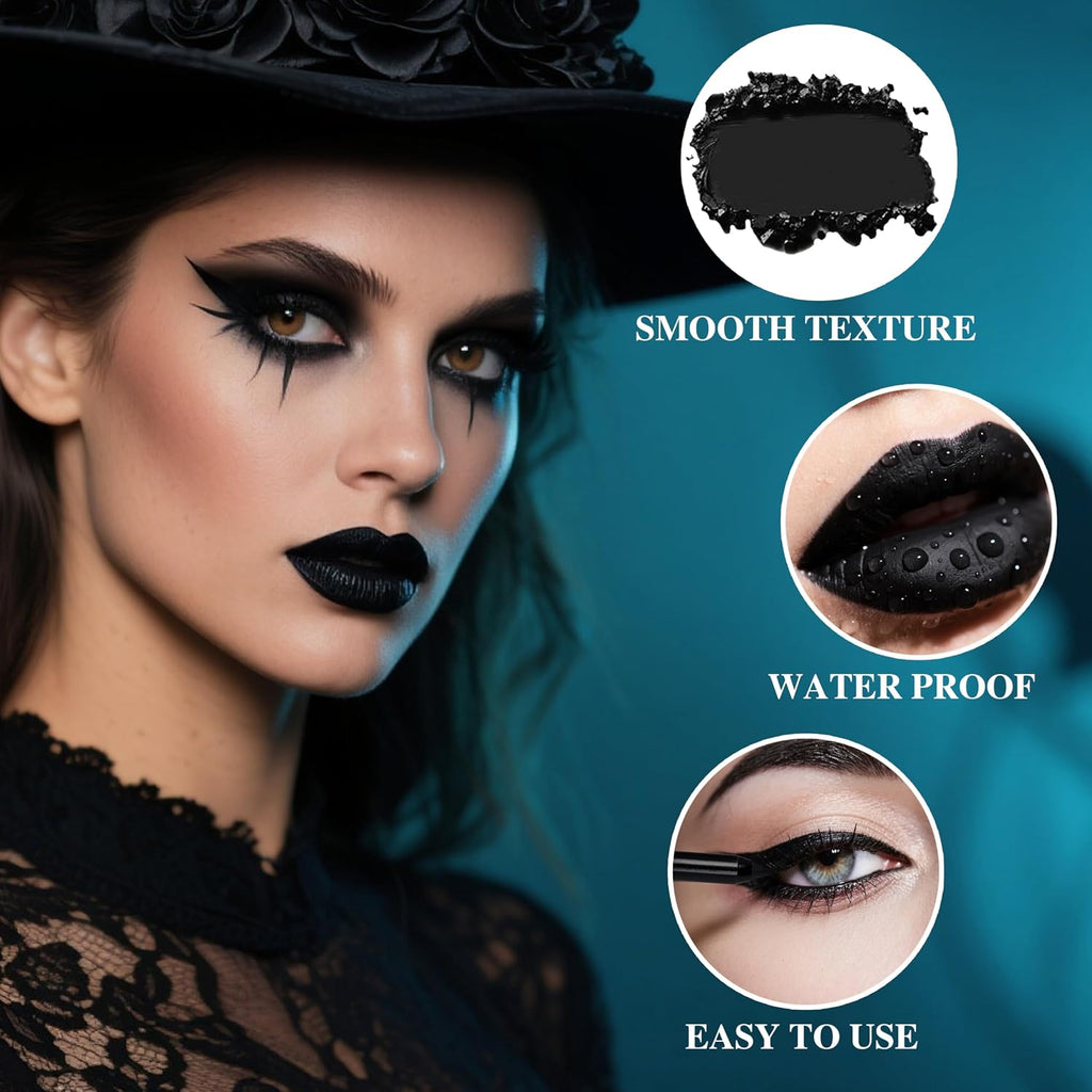 Black Witch Makeup Set: Eyeshadow Palette, Liquid Lipstick and Eyeliner