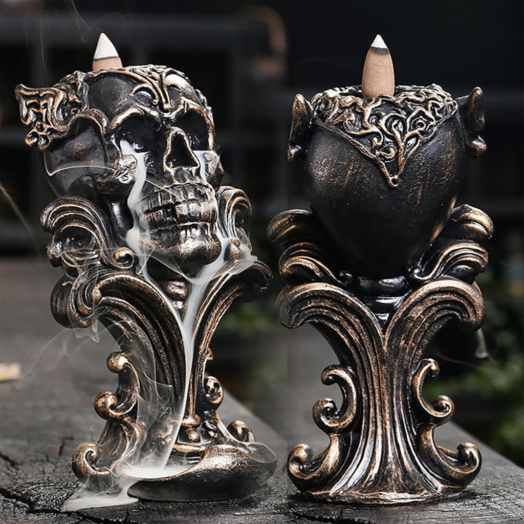 Resin Skull Backflow Incense Burner Kit - Gold