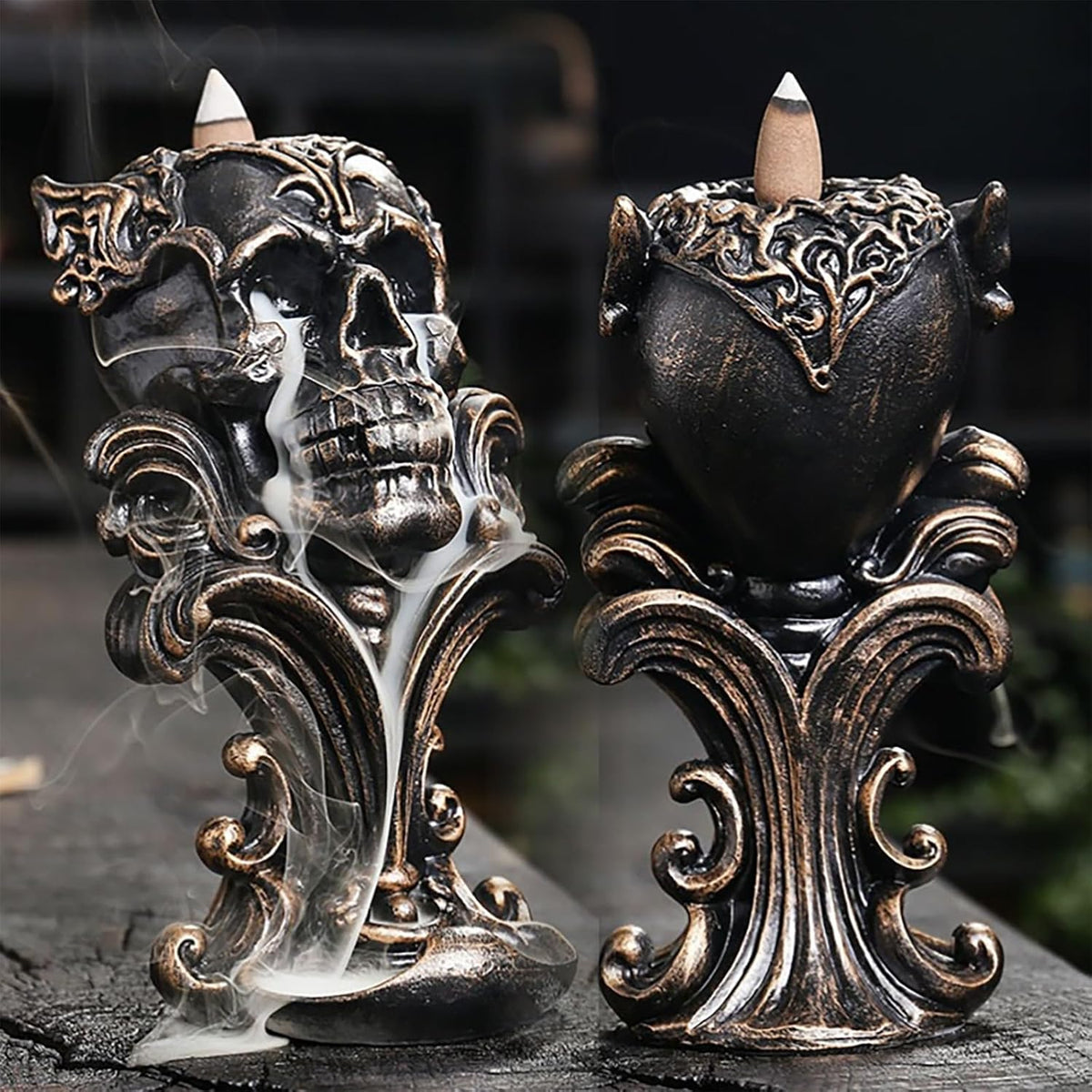 Resin Skull Backflow Incense Burner Kit - Gold