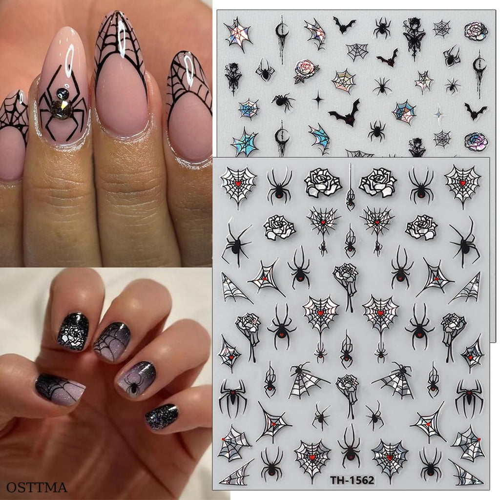 Horror Goth Nail Decals: Bats, Roses, Spider Webs and Skulls, 6 Sheets