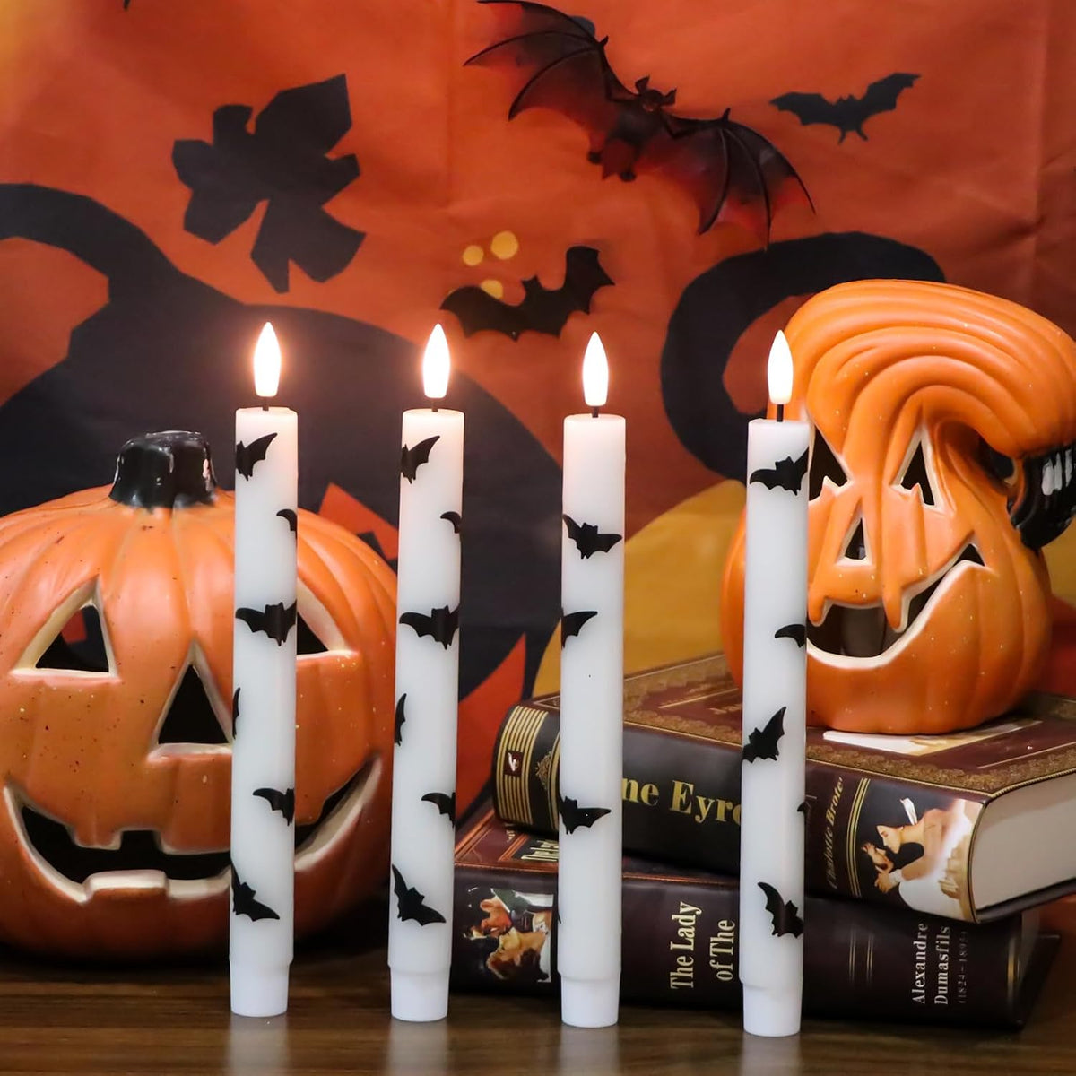 Black LED Taper Candles with Skull Hand Holders