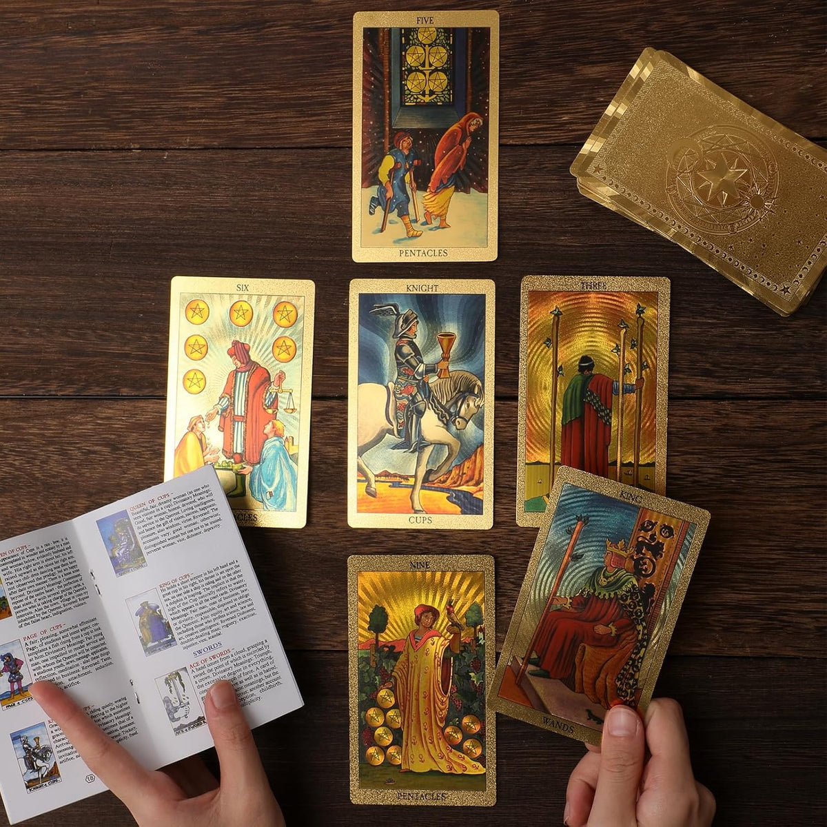 Gold Foil Tarot Deck - Rider-Waite Style, 78 PVC Cards with Guidebook
