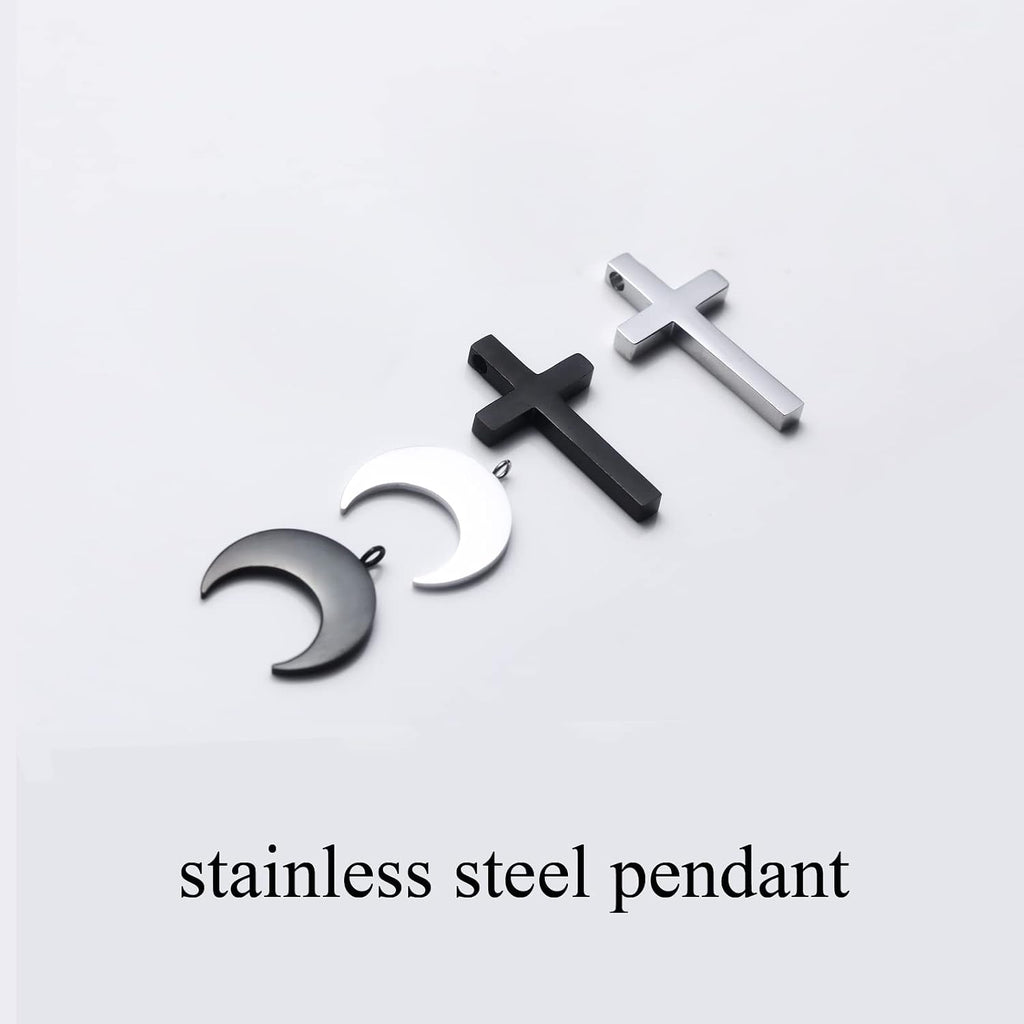 Spiked Moon & Cross Choker - Black Leather, Stainless Steel Pendant