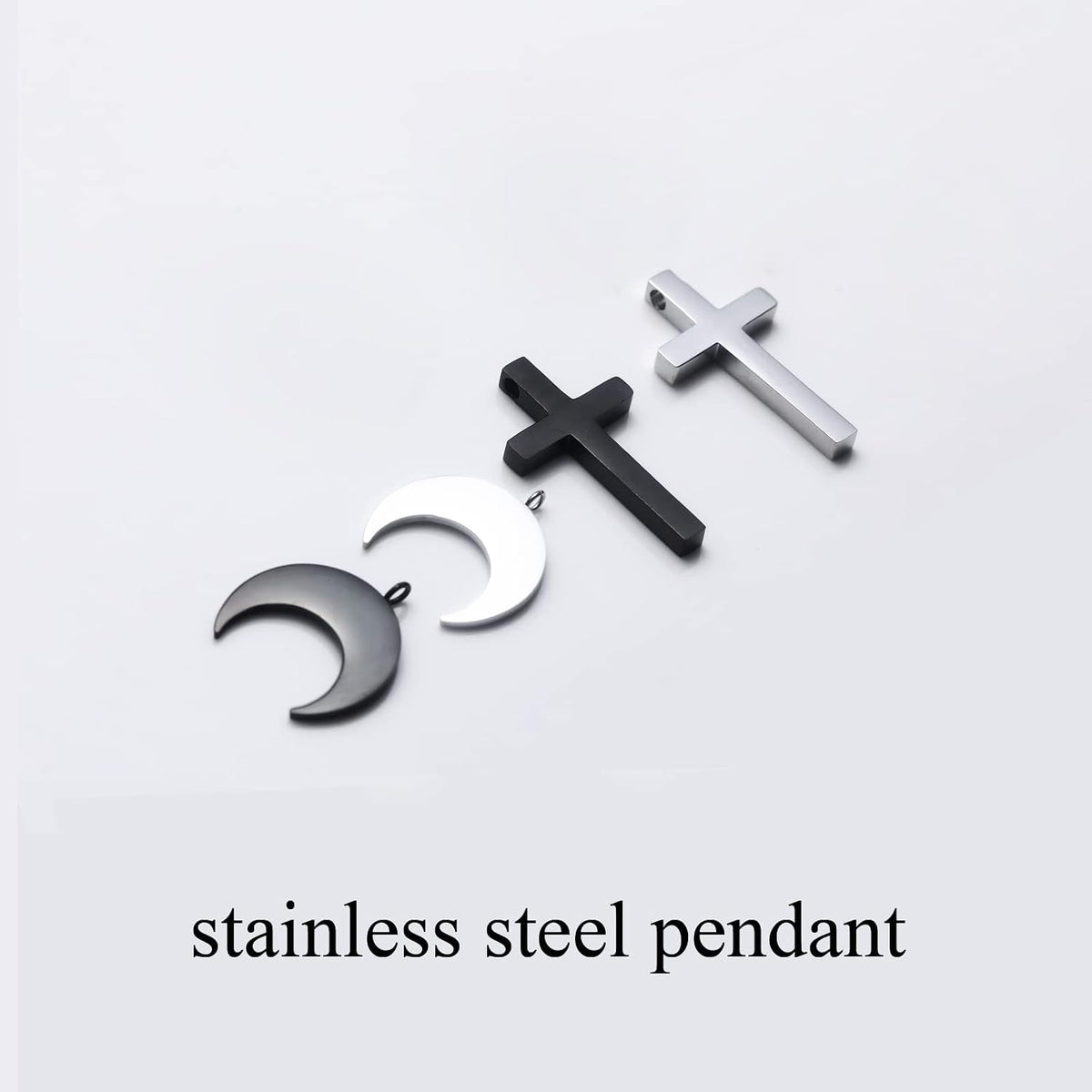 Spiked Moon & Cross Choker - Black Leather, Stainless Steel Pendant