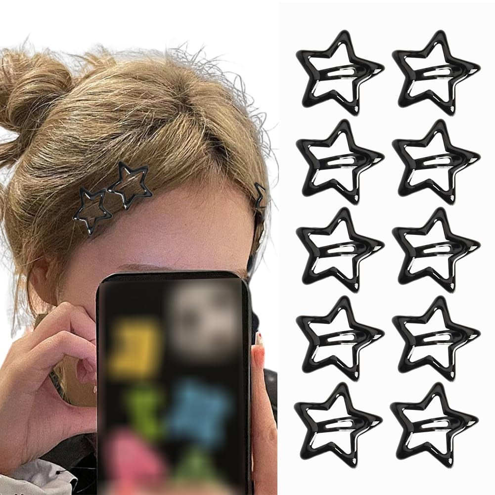 Black Metal Star Snap Hair Clips