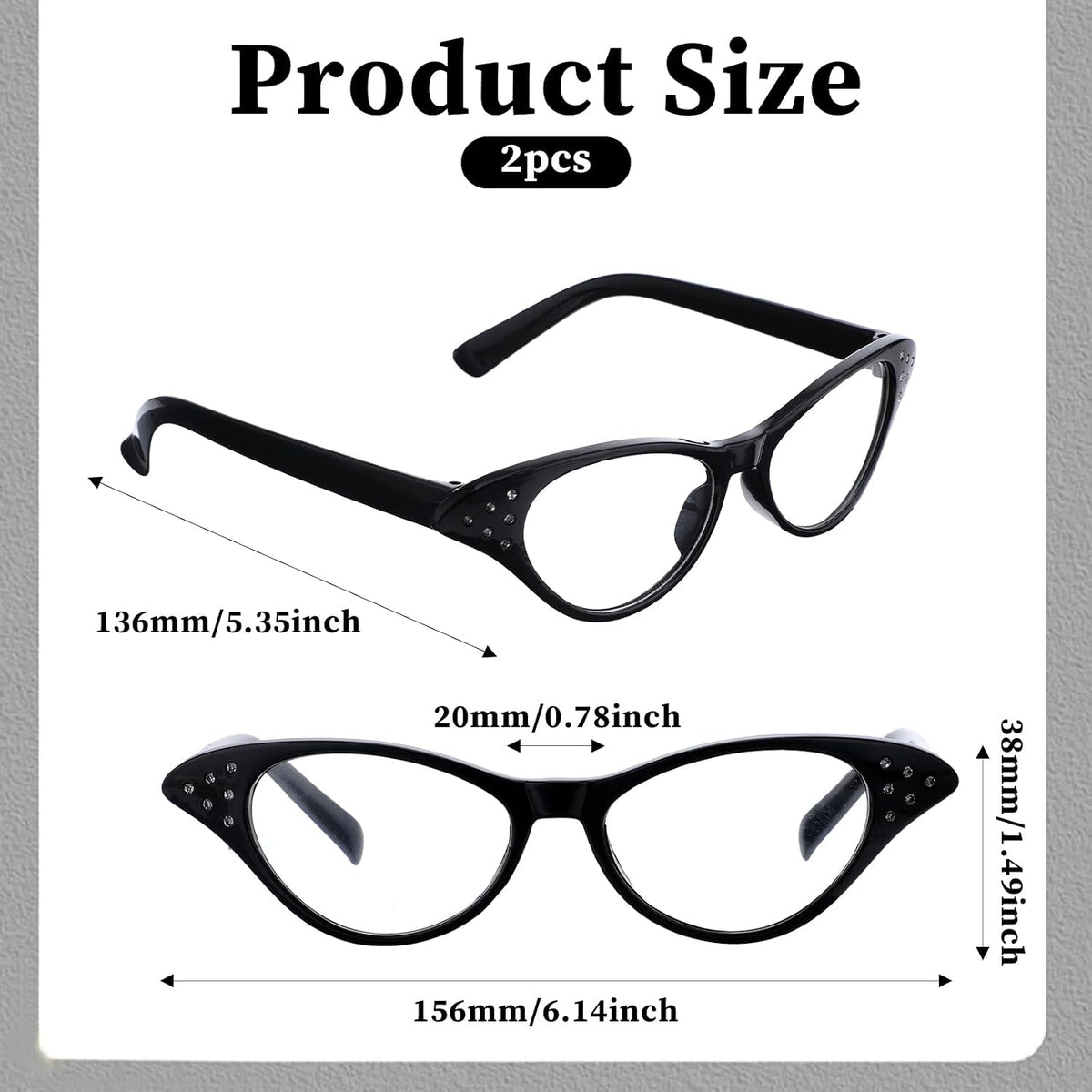 Rhinestone Cat Eye Glasses - 4 Pack