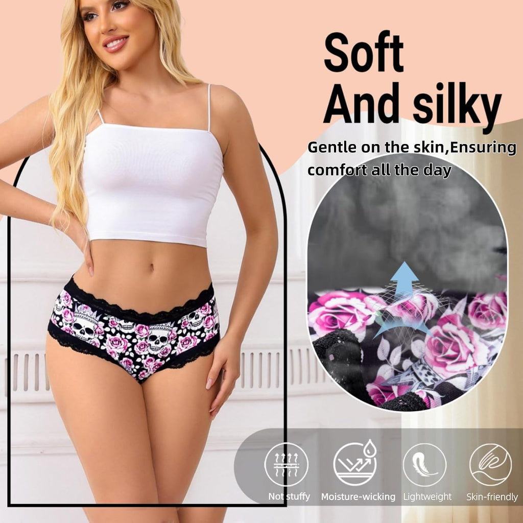 Women'S Gothic Hipster Panties 5/6Pack Soft Comfort Lace Underwear