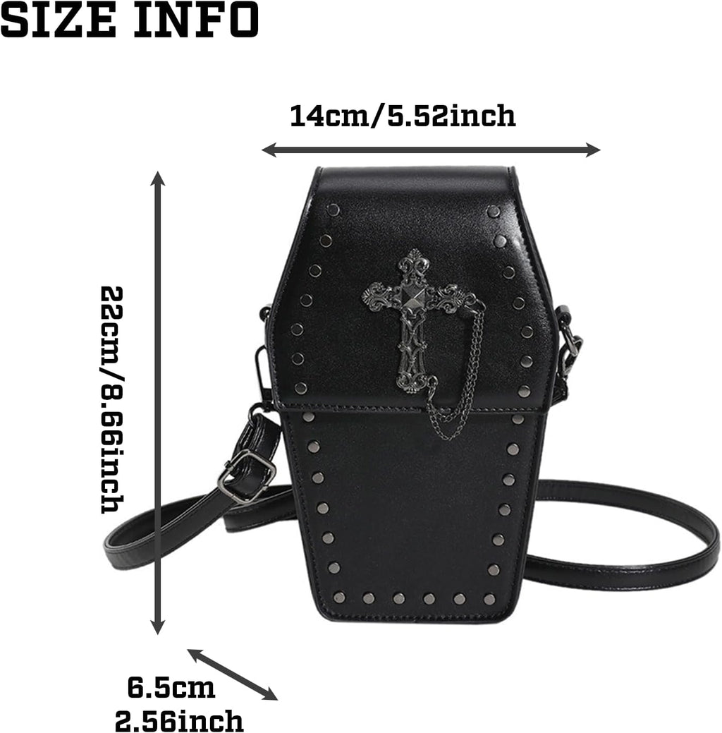 Coffin Crossbody Purse - Black, Cross Print