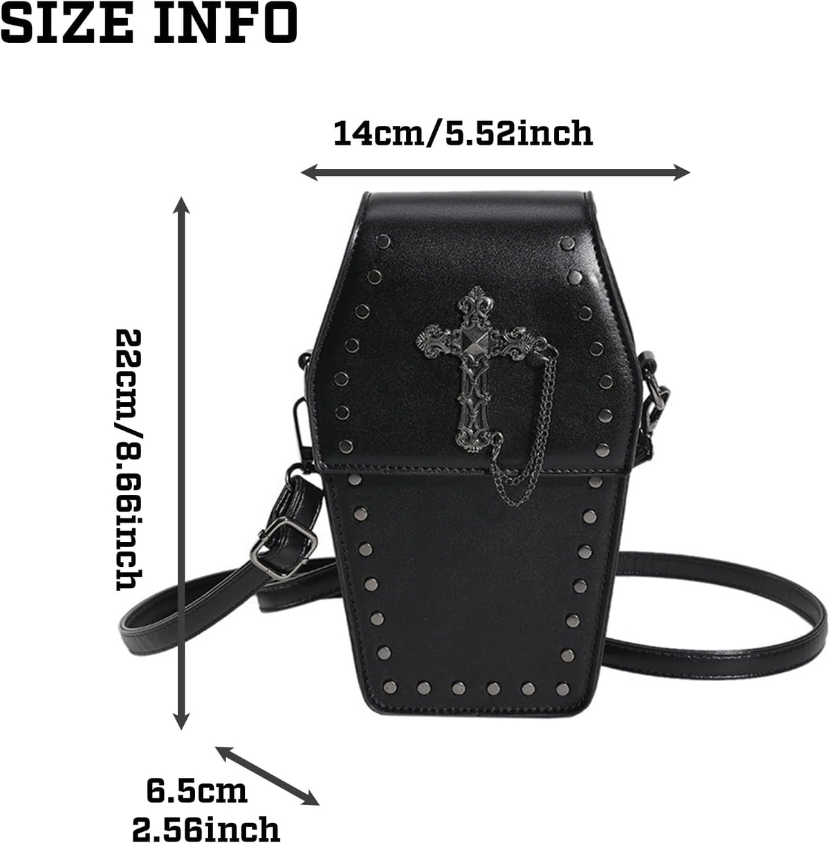 Coffin Crossbody Purse - Black, Cross Print