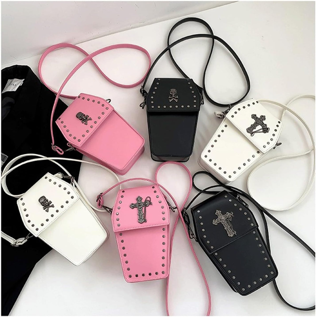 Coffin Crossbody Purse - Black, Skull Print