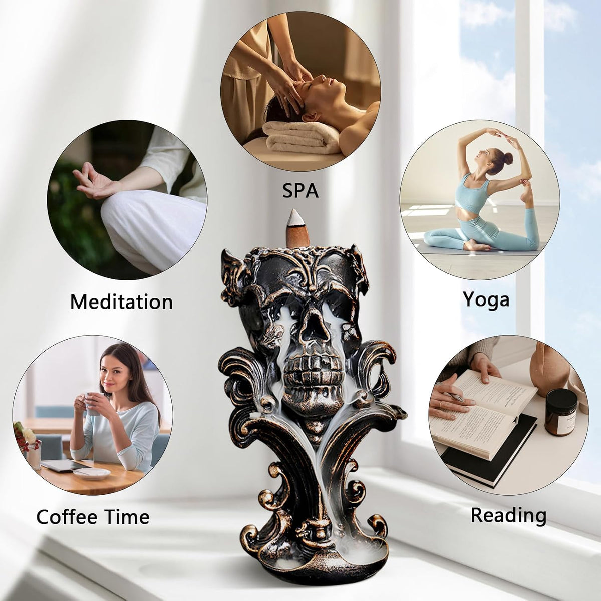 Resin Skull Backflow Incense Burner Kit - Gold