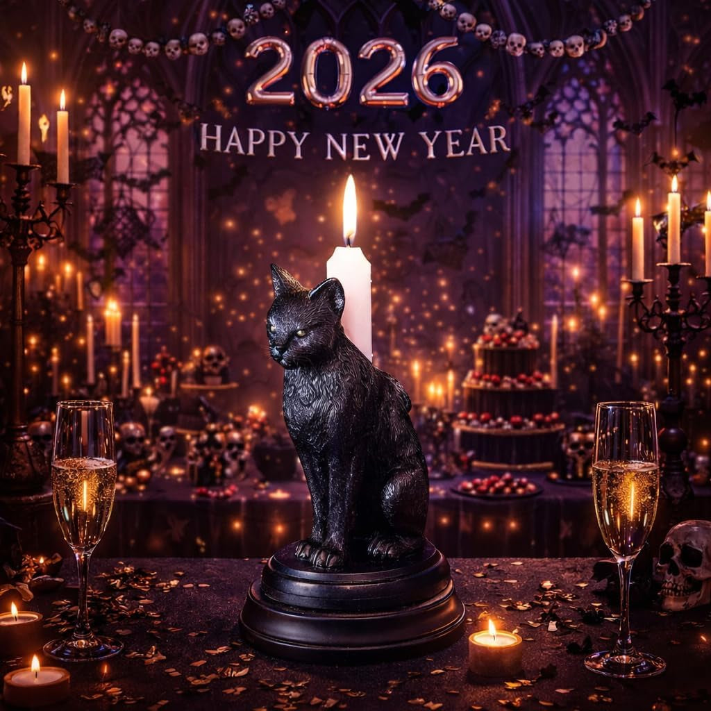 Gothic Black Cat Candle Holder - Resin Statue