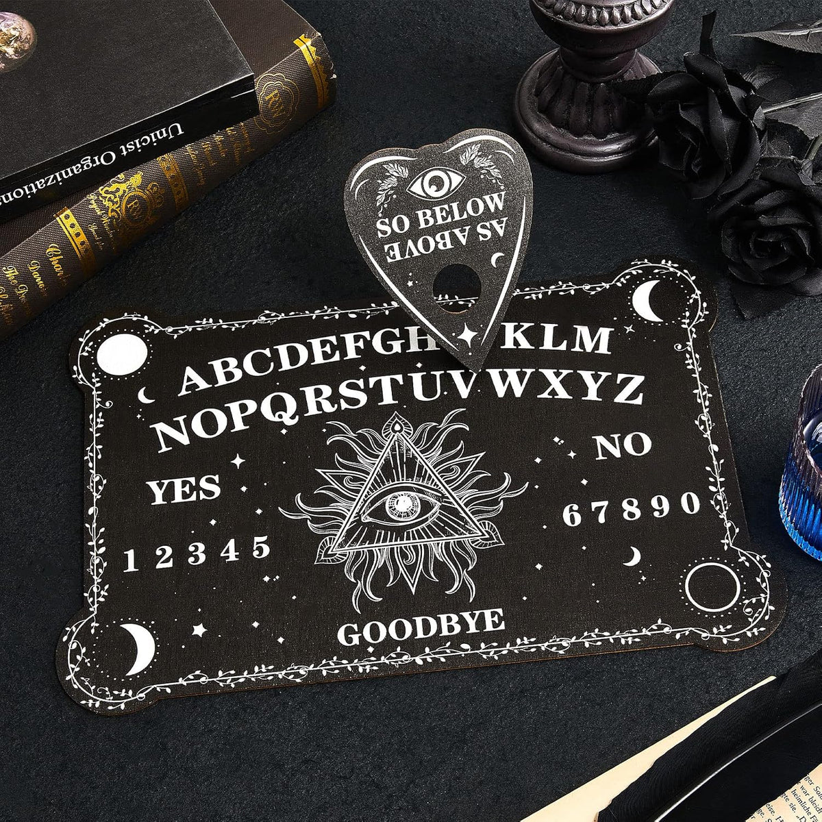 Black Wooden Spirit Talking Board with Planchette