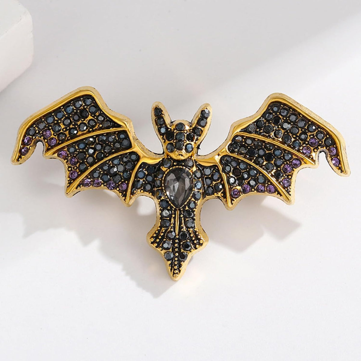 Gothic Crystal Bat Brooch
