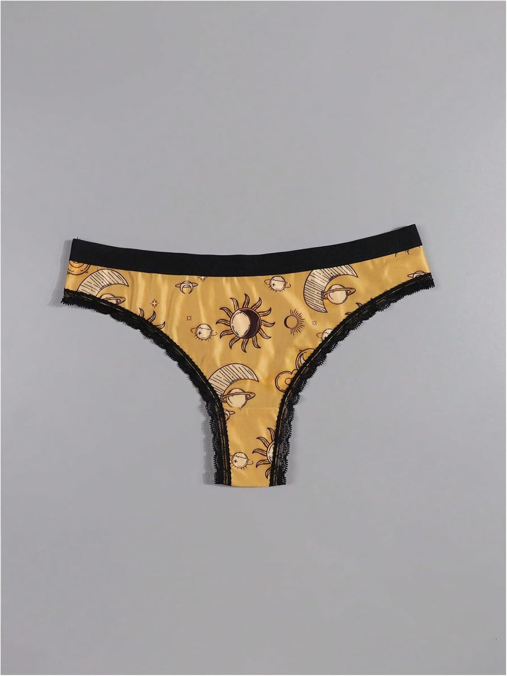 Women'S 4 Pack Gothic Panty Set Lace Trim Low Rise Briefs Sun Moon Print Underwear