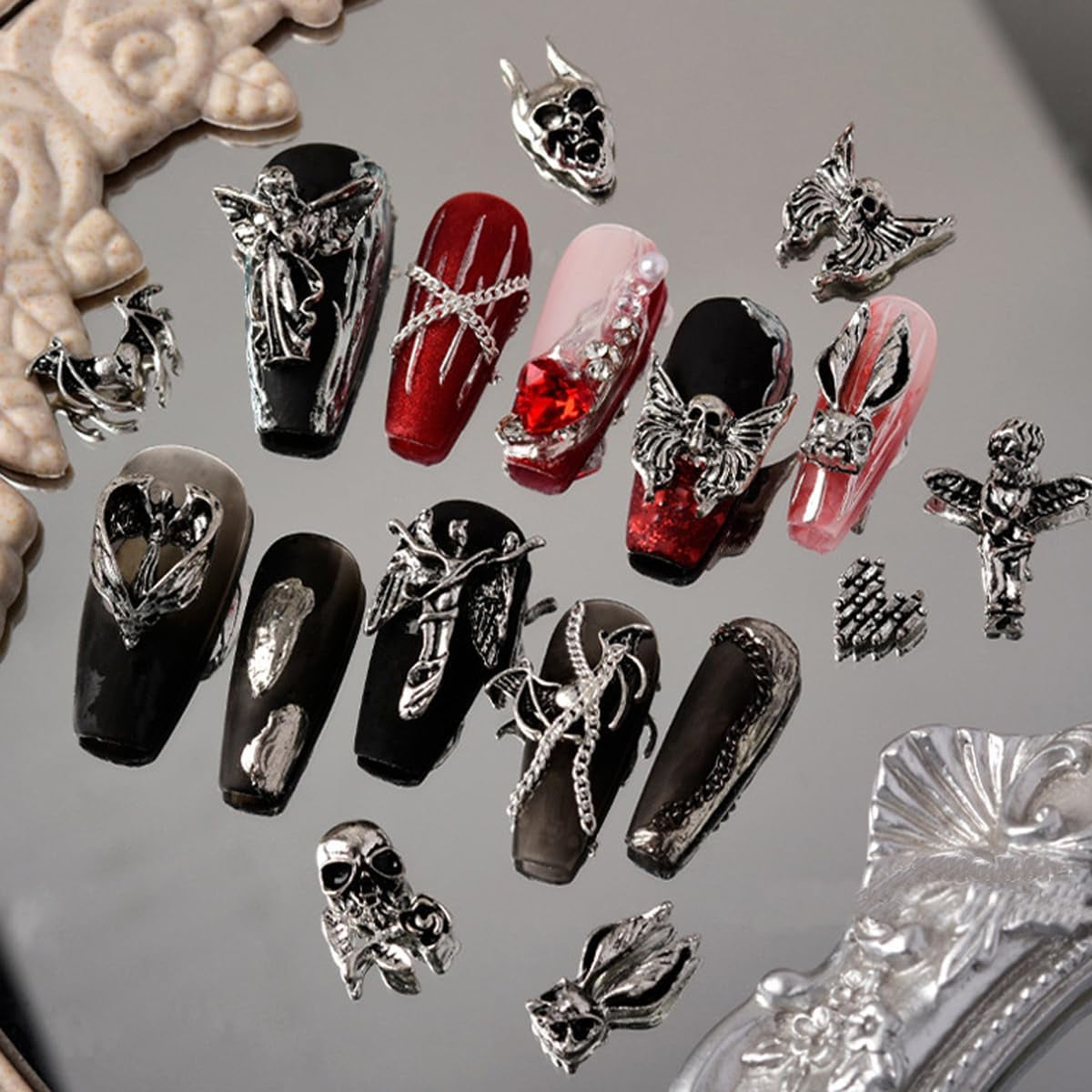Antique Silver Skull Nail Charms, 30 Piece