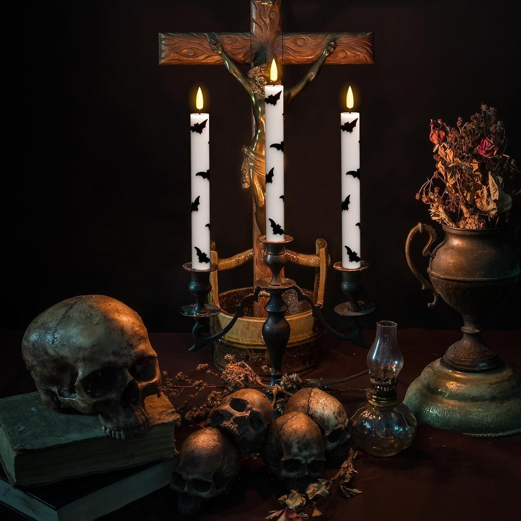 Black LED Taper Candles with Skull Hand Holders