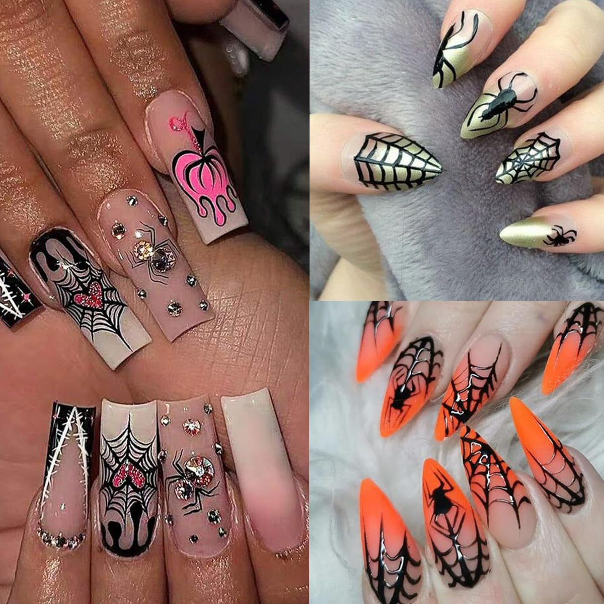 Gothic Spider Web and Bat 3D Nail Stickers, 8 Sheets