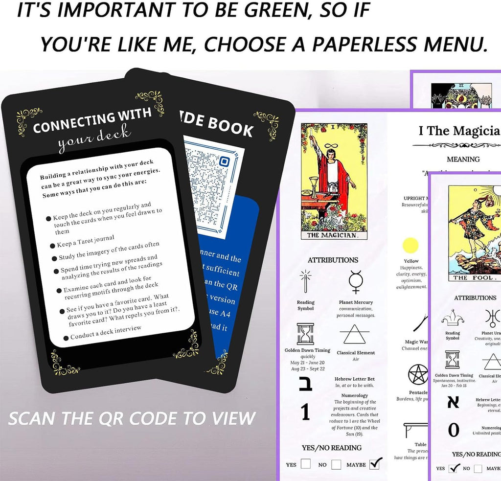 Classic Black Tarot Deck - 78 Cards with Meanings Printed on Them