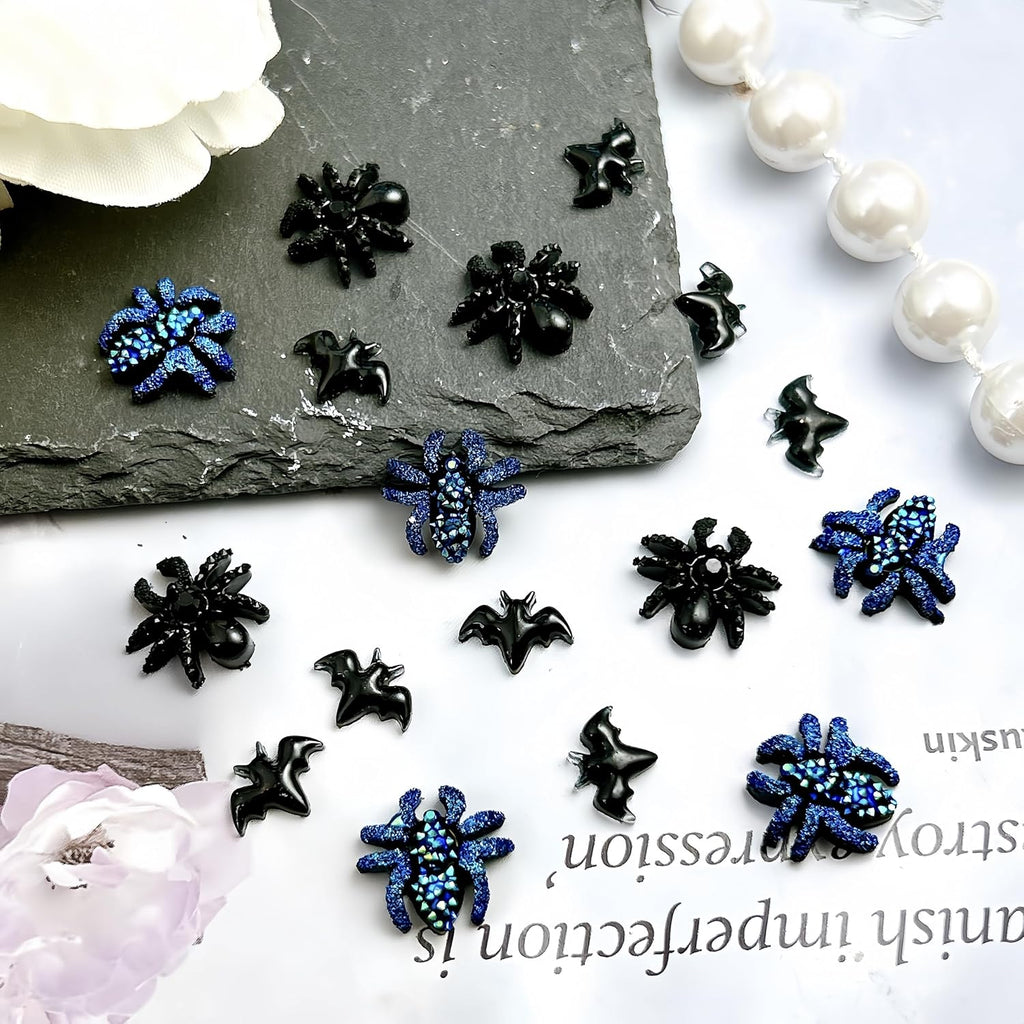 120 Piece Black Bat and Spider Resin Nail Charms