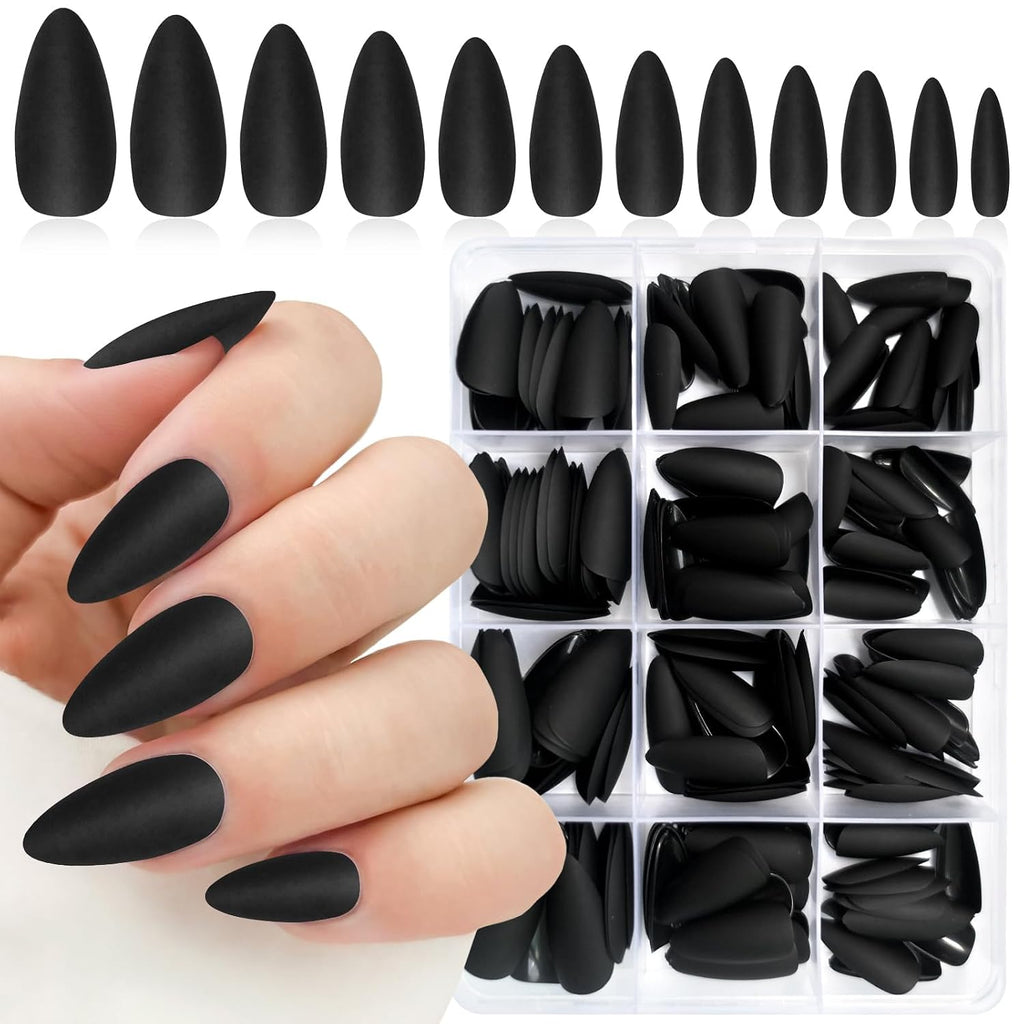 Matte Black Almond Press-On Nails, 240 Piece Set
