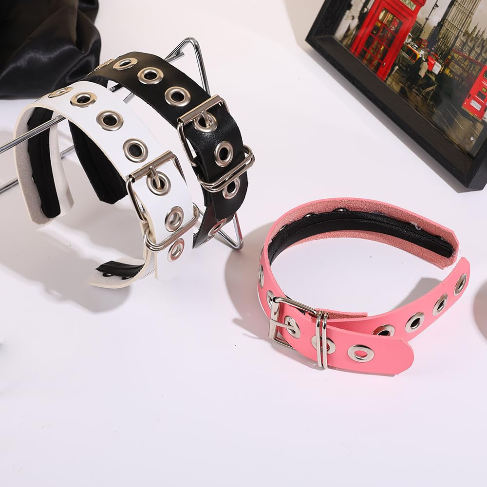 Punk Metal Buckle Leather Headband, 2-Piece Set