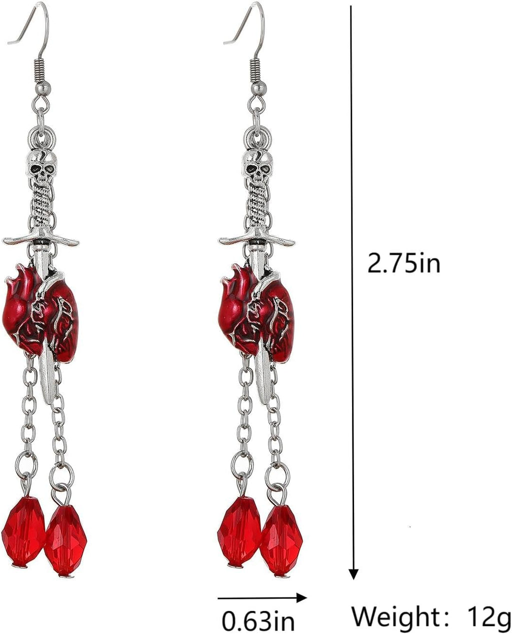 Flower Skull Dangle Earrings - Red