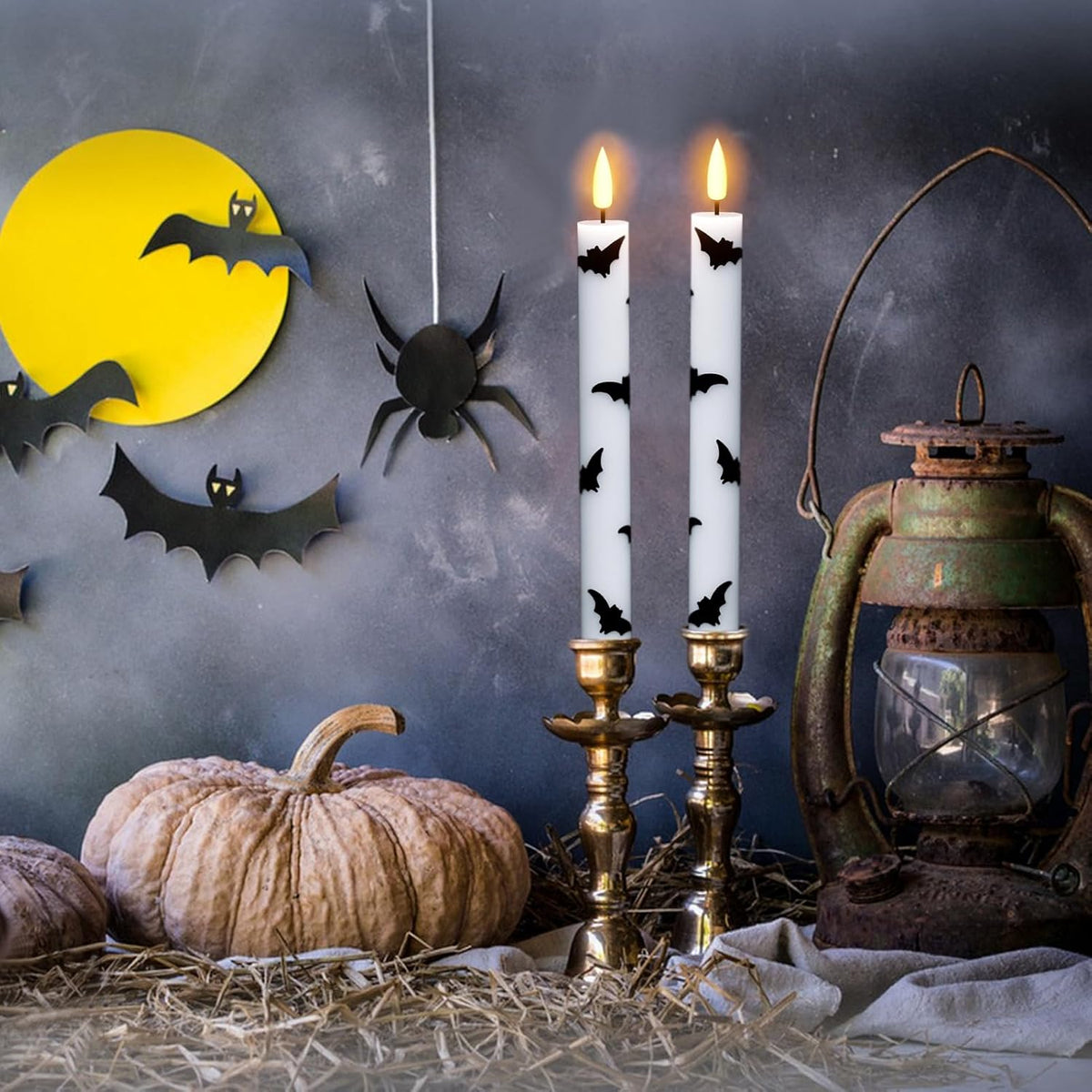 Black LED Taper Candles with Skull Hand Holders