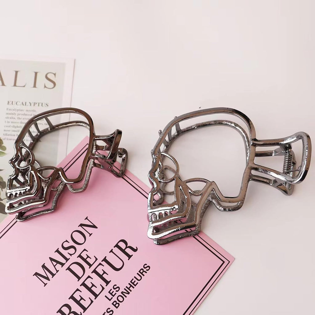 Silver & Black Skull Claw Clips - 2 Pack