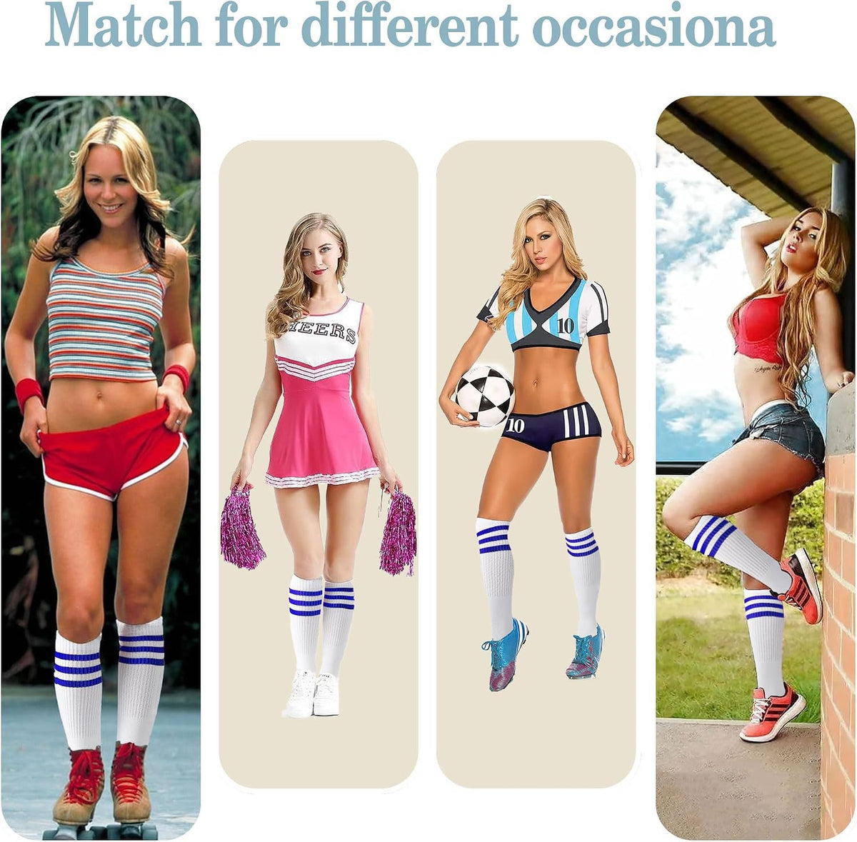 Striped Thigh High Socks - Black & White