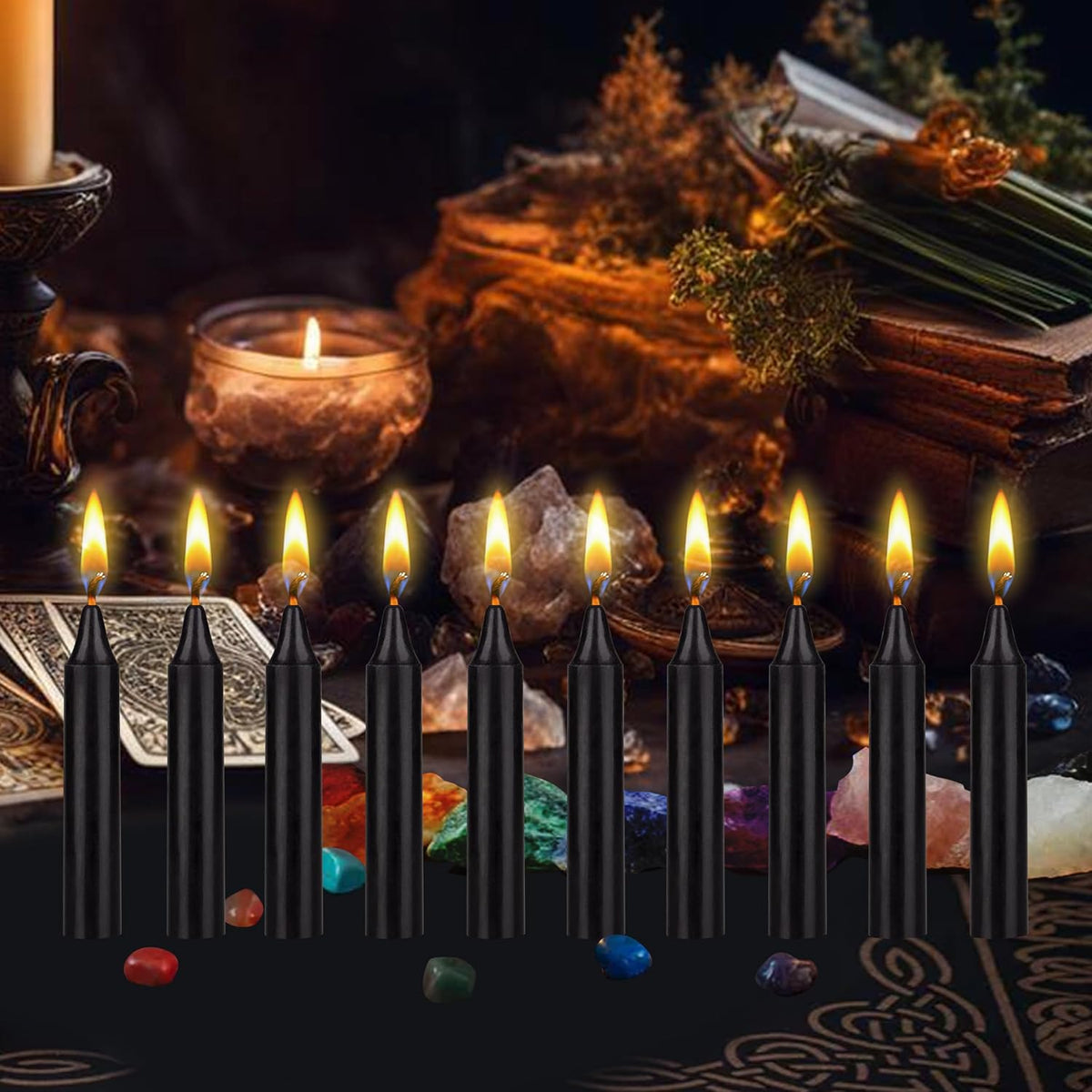 Black Chime Candles - 10 Pack, 4 Inch Unscented