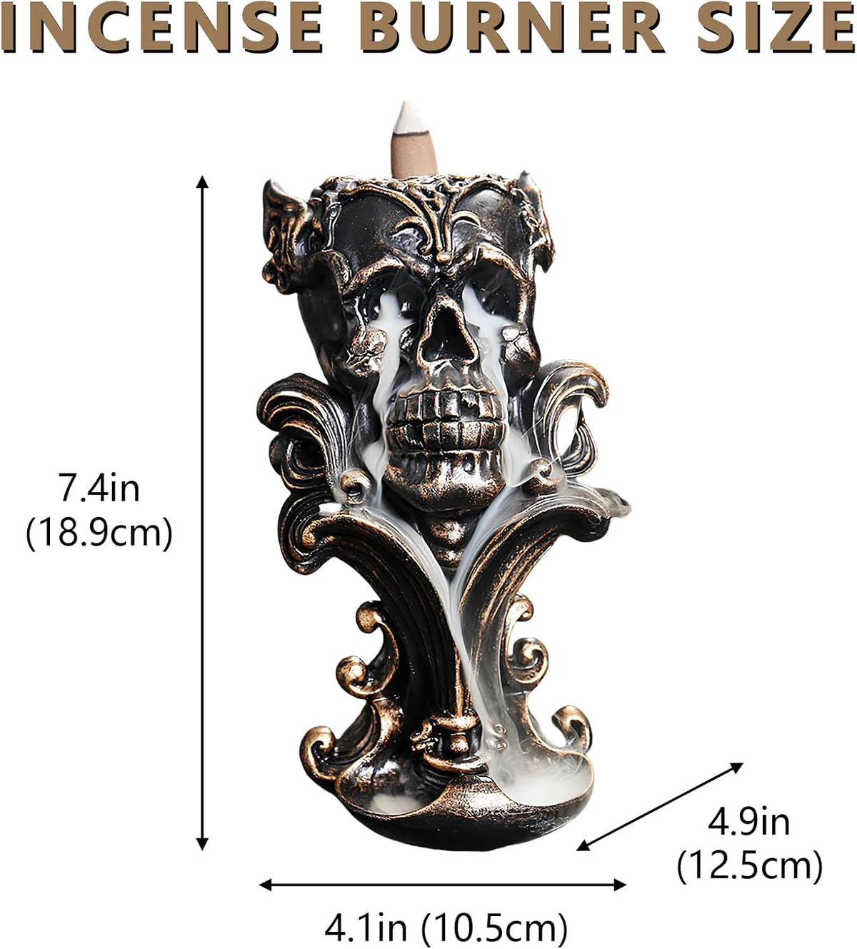 Resin Skull Backflow Incense Burner Kit - Gold