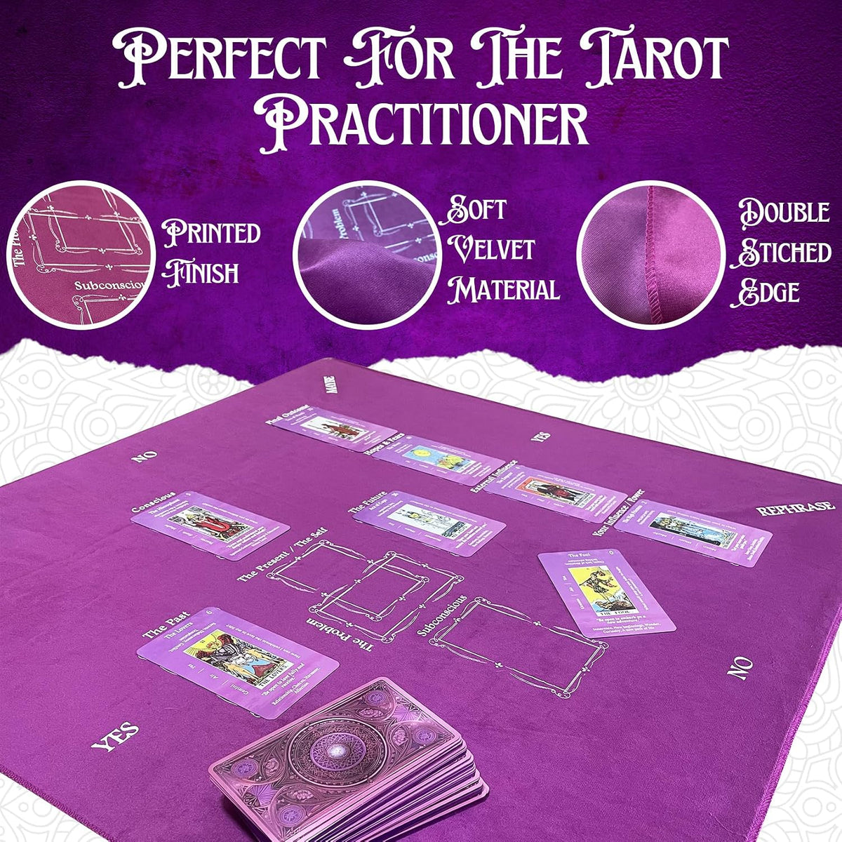 Purple Velvet Tarot Cloth - 27In, Celtic Cross Guide