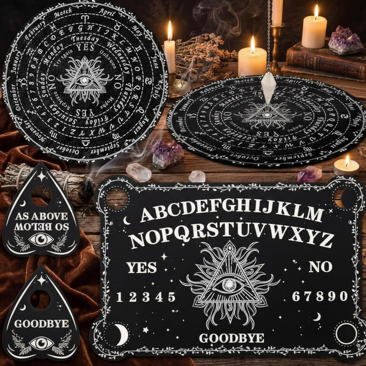 Eye Spirit Board & Crystal Pendulum Set - Black Wood