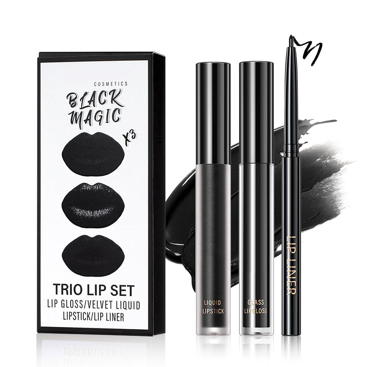 Velvet Black Magic Lip Kit: Liner, Matte Lipstick and Gloss