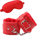 Red Fluffy Handcuffs with Satin Eye Mask