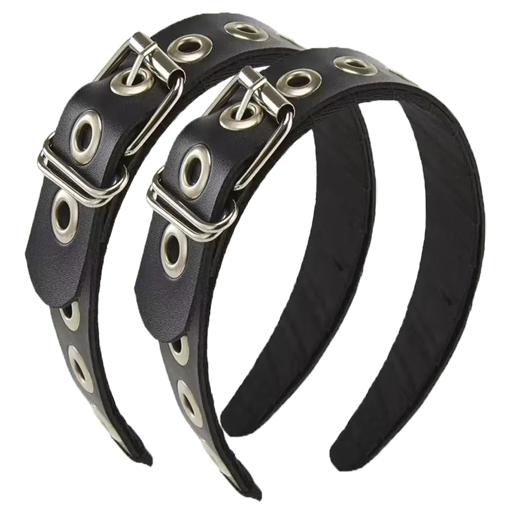 Punk Metal Buckle Leather Headband, 2-Piece Set