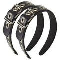 Punk Metal Buckle Leather Headband, 2-Piece Set
