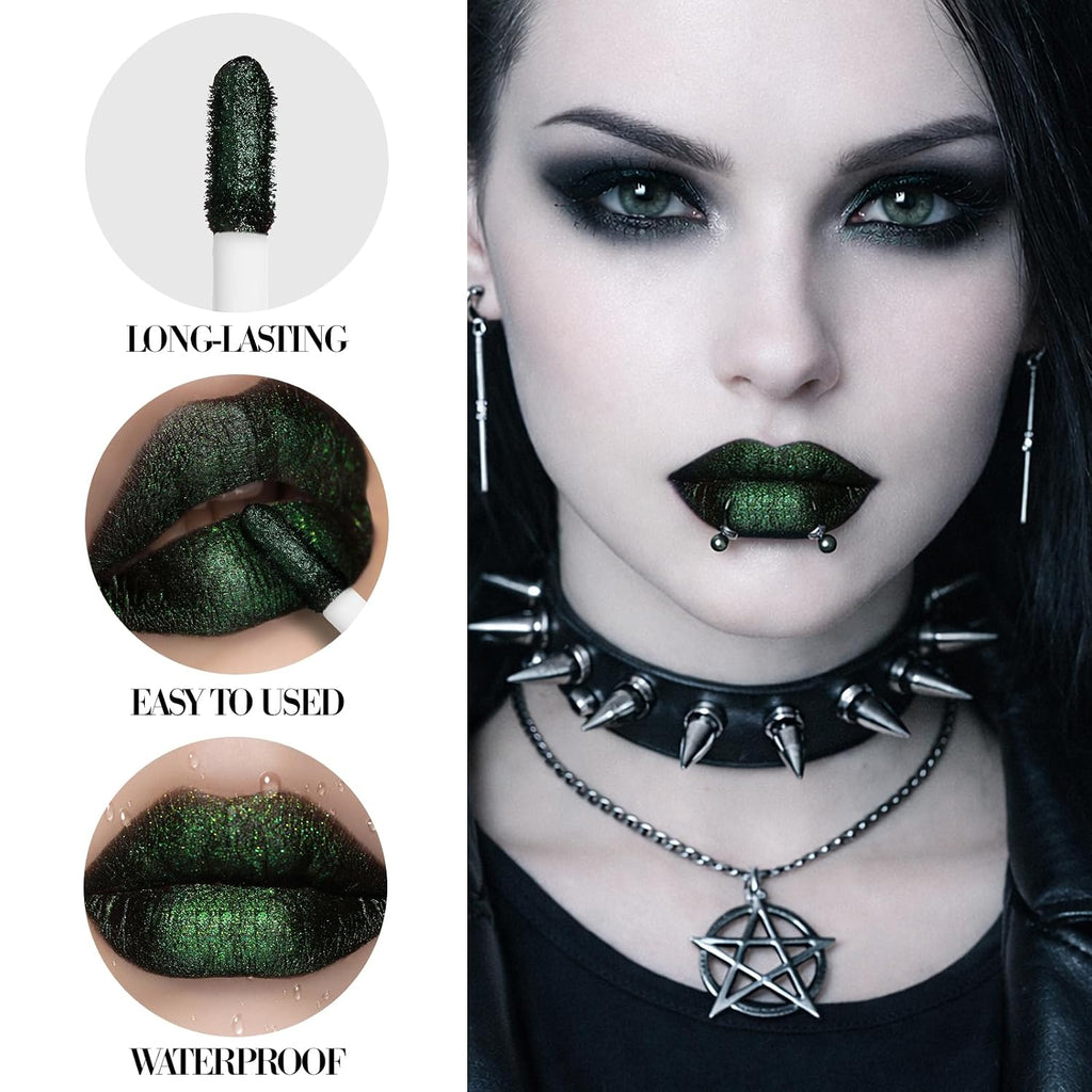Wicked Green Shimmer Black Matte Lipstick