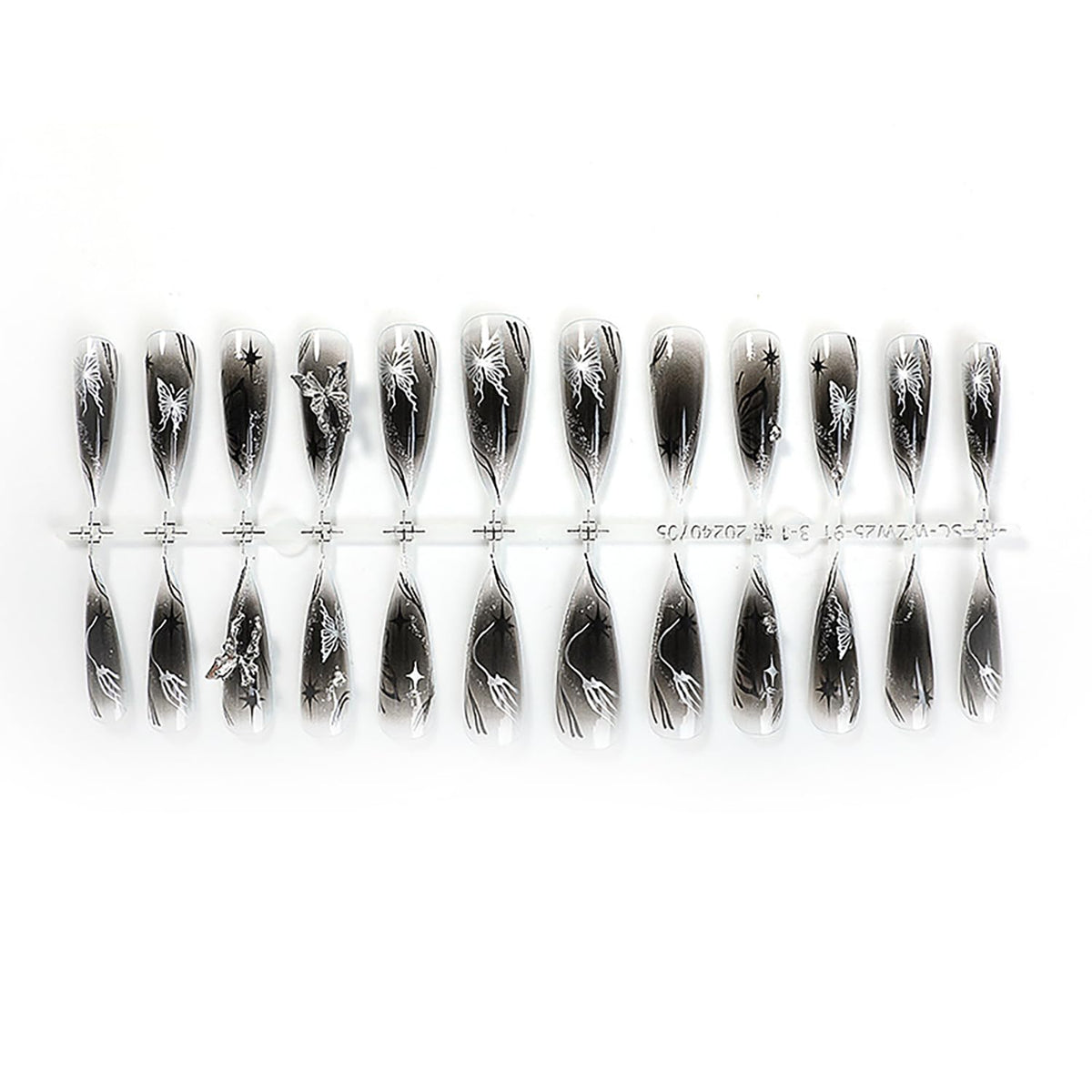 Black Almond Press-On Nails with 3D Butterfly Charms