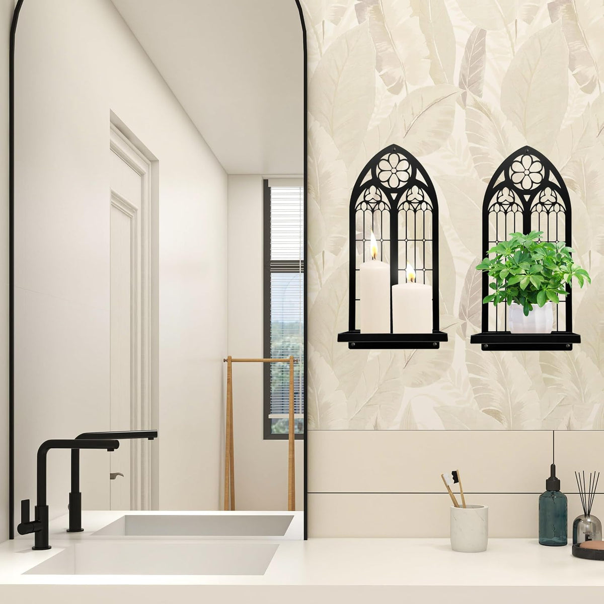 Gothic Arch Wall Sconces - Set of 2, Black Metal