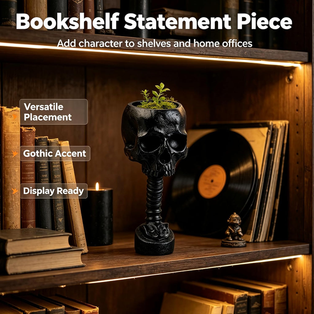 Gothic Skull Planter and Skeleton Vase