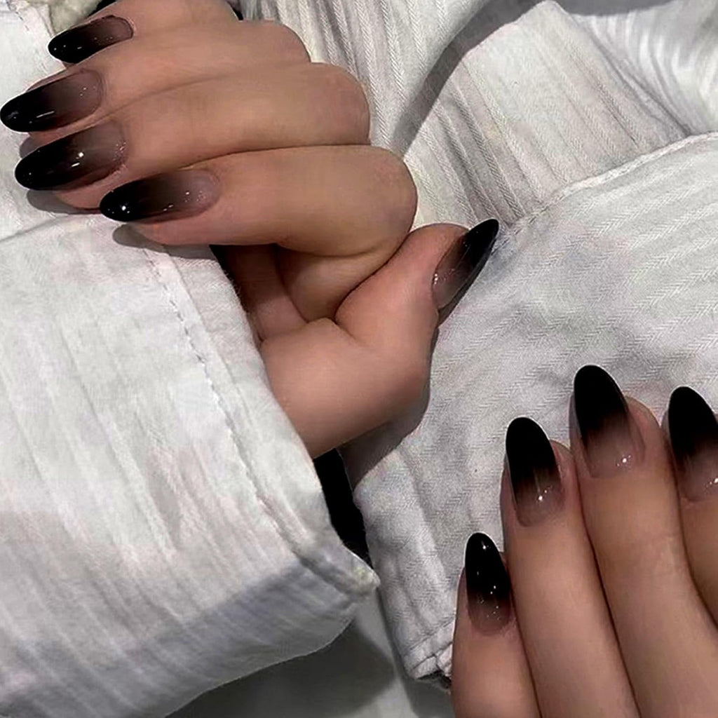 Black Ombre Almond Press-On Nails
