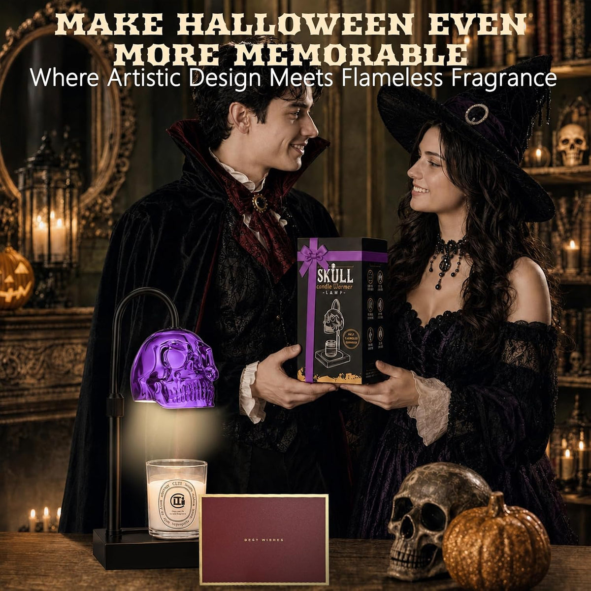 Gothic Skull Candle Warmer Lamp with Timer and Dimmer